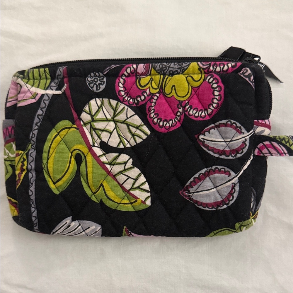 Vera Bradley Black and Pink Floral Quilted Cosmetic Bag